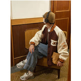 Brown Varsity Jacket Baseball Uniform Spring and Autumn Workwear Loose Casual Top Single-Breasted Baseball Jacket Men