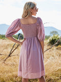 Milkmaid Purple High Waist Short Sleeve Solid Color Sling Summer Dresses