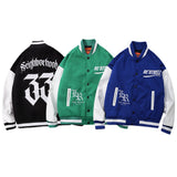 Baby Blue Varsity Jacket Black and White Stitching Embroidery Baggy Coat Men