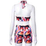 Spring Sleeveless Backless Sexy Bikini Printed Shorts Jumpsuit
