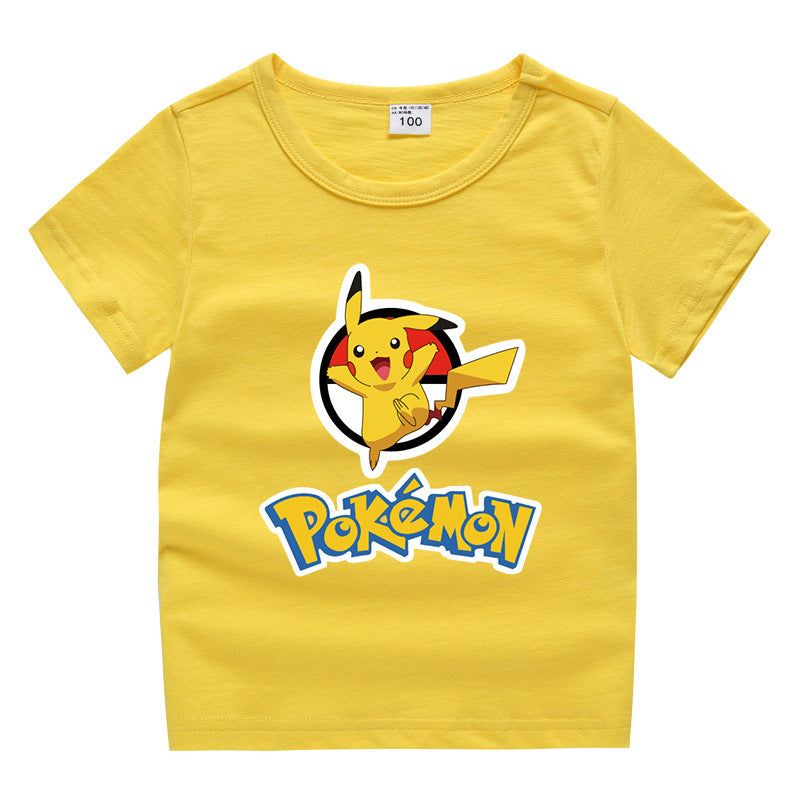 Children Pokemon Pikachu T Shirt Summer Short Sleeve Cotton Leisure Sports