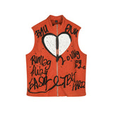 Mens Fall Outfits Hand Painted Graffiti Vest Jacket High Street Hip Hop Rapper Vest Men and Women