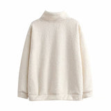 Women Fall Outfits Autumn and Winter Lamb Wool Fleece Zipper Decorative Top Loose Lapels Sweater