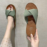 Women Open Toe Sandals Flats Summer Slippers Fashion Outerwear Cross Striped Sandals