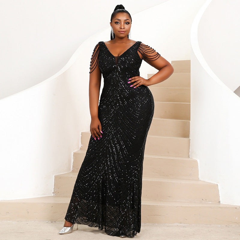 Nina Parker Black Dress plus Size Wedding Banquet Fishtail Elegant Evening Dress Dress