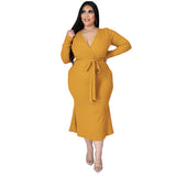Nina Parker plus Size Dresses Dress Sexy V-neck Long Sleeve Narrow