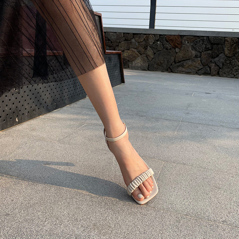 Nude Strappy Block Heels Sandals