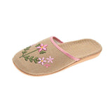 Women Open Toe Sandals Flats Summer Embroidered Linen Leisure Home Flat Slippers