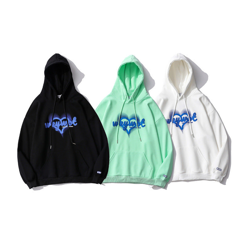 Mens Fall Outfits Letter Graffiti Hooded Sweater Casual Loose Student Sports Hoodie