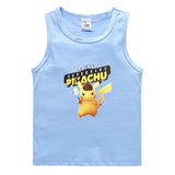 Children Pokemon Pikachu T Shirt Cotton Leisure Solid Color Sports Vest