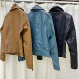 Women PU Leather Jacket Biker Motorcycle Coat Spring and Autumn Loose Motorcycle Polo Collar Top