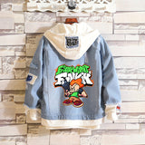 Comic Denim Jacket Man and Woman Cartoon Patterned Denim Jacket