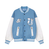 Mens Fall Outfits Flocking Baseball Uniform Jacket Men and Women University Style Loose Street PU Leather Stitching Jacket