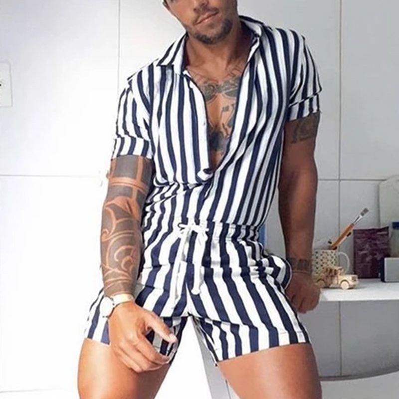 Rave Outfits Men Shorts 2 Piece Set Men's Outer Wear Sexy Jumpsuit Casual Sports