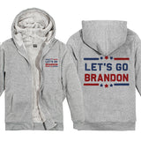 Let's Go Brandon Hoodie English Letters Fashion Velvet Padded Thick Hooded Zipper Top