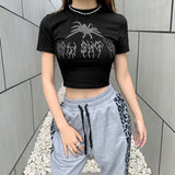 Music Festivals Rave Outfits Girls Tops Women's Spring Clothing Short Sleeve round Neck Sexy T-shirt