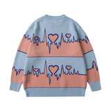 Mens Fall Outfits High Street Style Couple Wear Loose Contrast Color Love Striped Sweater