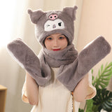 My Melody Hat Cartoon Autumn and Winter Hooded Scarf Gloves Female Cute Melody Fashionable Warm Scarf and Hat One  Kulomi