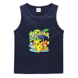 Children Pokemon Pikachu T Shirt Cotton Leisure Sweat-Absorbent Solid Color Vest
