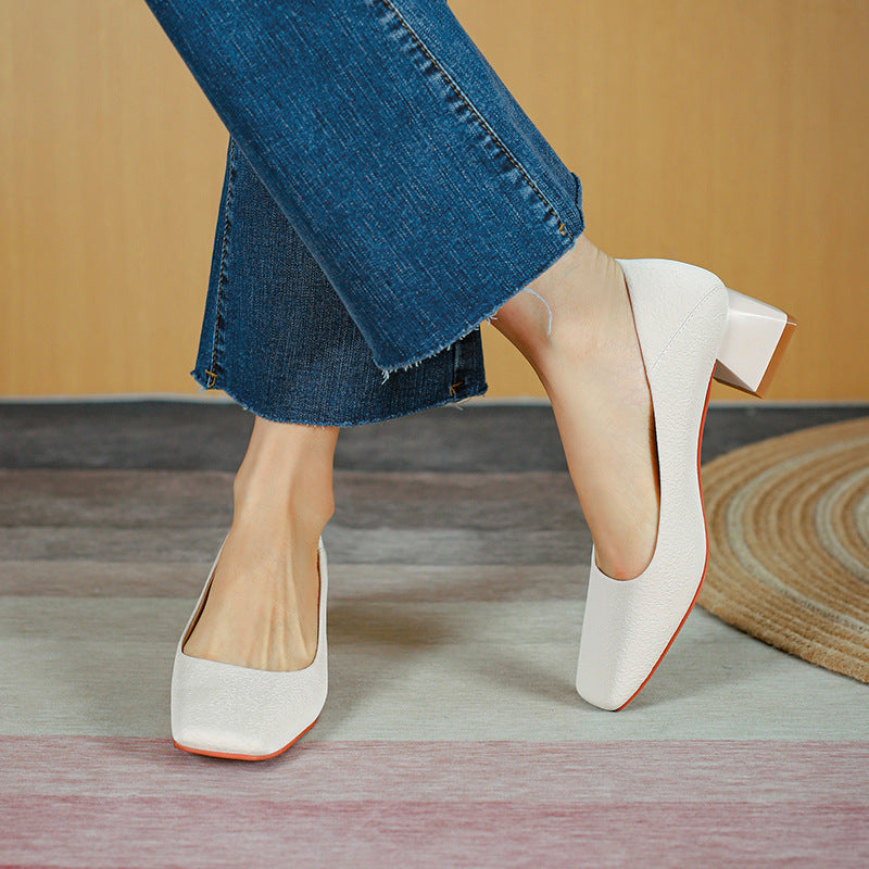 Nude Block Heels Closed Toe Chunky Heel Pumps Women's Spring Women's Shoes