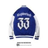 Baby Blue Varsity Jacket Black and White Stitching Embroidery Baggy Coat Men