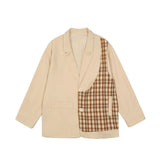 Men's Casual Suit Man Blzer Plaid Stitching Blazer Men's Loose Lapels Jacket Small Suit