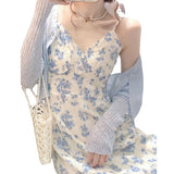 Women's Blue Floral Strap Dress