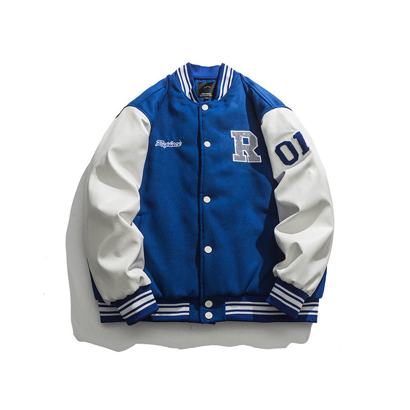 Baby Blue Varsity Jacket Winter Baseball Uniform Cotton Clothes Letter Embroidery