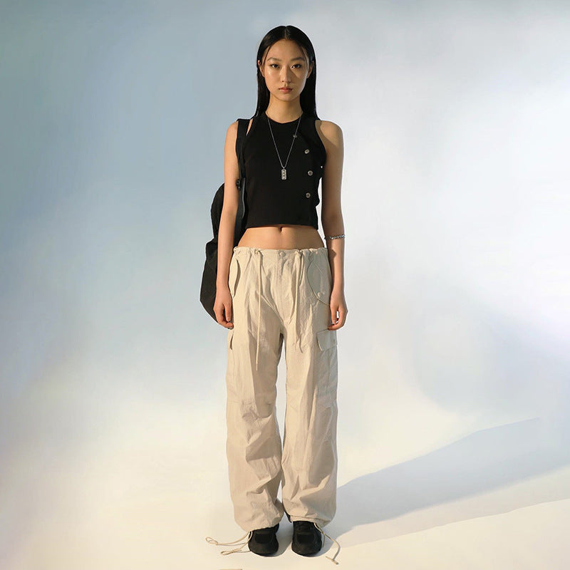 Julia Fox Low Rise Trousers Pocket Casual Pants Loose Trousers