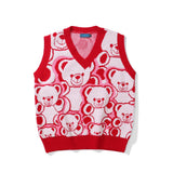 Men Sweater Vest Cartoon Bear Jacquard Knitted Vest Outer Wear Men's Loose V-neck Sleeveless Sweater Vest