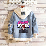 Comic Denim Jacket Man and Woman Cartoon Patterned Denim Jacket
