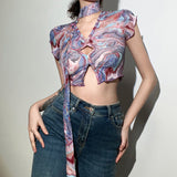 Music Festivals Rave Outfits Girls Tops Summer Women's Fashion Short Sleeve Sexy T-shirt