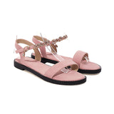 Flat Dress Sandals Summer Square Heel Solid Color Buckle Hollow-out Sandals for Women