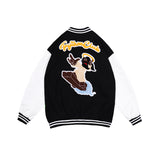 Mens Fall Outfits Vintage PU Leather Stitching Towel Embroidery Baseball Uniform Loose Jacket Couple Coat