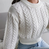 Preppy Aesthetic Sweater Autumn and Winter Solid Color Knitted Long Sleeve Crew Neck Sweater