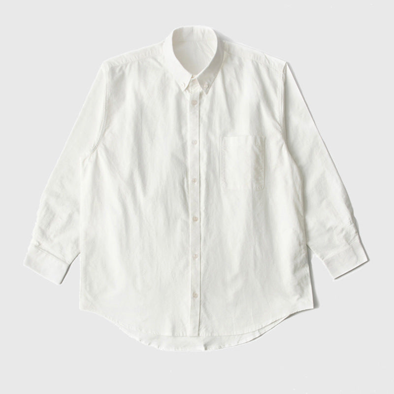 White Work Shirts Japanese Style Wash off Shoulder Shirt Long Sleeve Shirt for Men