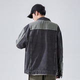 Denim Varsity Jacket Men's Denim Jacket Loose Color Matching Overalls Top