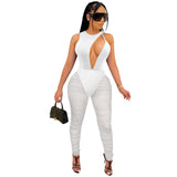 Party Pants Suits Sexy Nightclub Solid Color Sleeveless Mesh See-through Jumpsuit