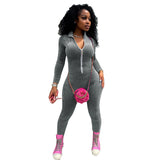 Autumn Solid Color Stand Collar Long Sleeve High Waist Slim Trousers Jumpsuit Women