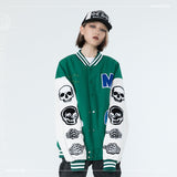 Skeleton Varsity Jacket Autumn and Winter Hip Hop Skull Embroidered Jacket Men's Loose