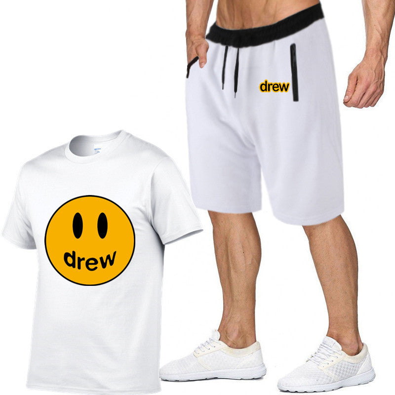 Smiley Face T Shirt Drew Biber Smiley Print Men's Short-Sleeved T-shirt Suit