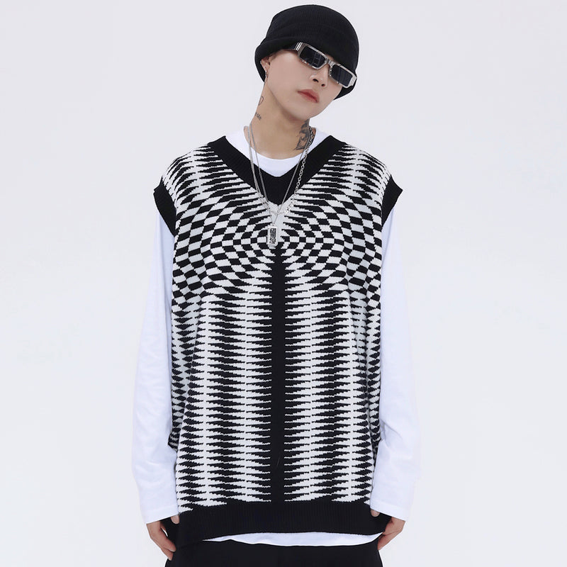 Men Sweater Vest BF Sweater Vest Men's Loose V-neck Sleeveless Sweater Waistcoat Jacket