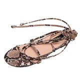 Women Open Toe Sandals Flats Large Size Summer Serpentine Sexy Fashion Lace-up Flat Floral Sandals