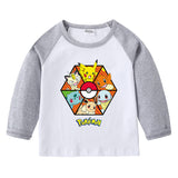 Children Pokemon Pikachu Hoodie Spring and Autumn round Neck Cartoon Long Sleeve T-shirt Cotton