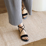 Flat Dress Sandals Summer Square Heel Solid Color Buckle Hollowed Leisure Sandals for Women