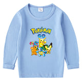 Children Pokemon Pikachu Hoodie Spring and Autumn Cotton round Neck Long Sleeve T-shirt
