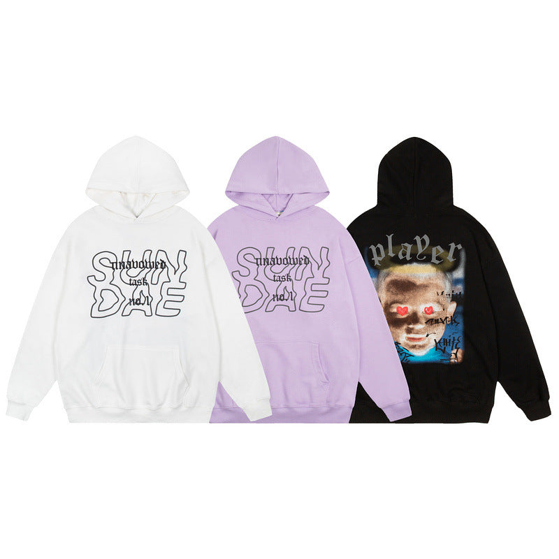 Mens Fall Outfits Portrait Printed Hoodie Hip Hop Loose Men and Women