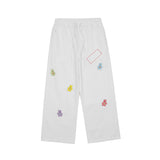 Man Fall Outfits Cargo Pants Cartoon Bear Embroidery Workwear Casual Pants Men's and Women's Retro Straight Wide-Leg Pants