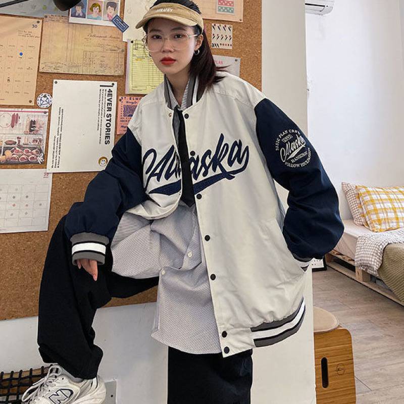 Cream Color Varsity Jacket Baseball Uniform Jacket Spring and Autumn Casual Jacket