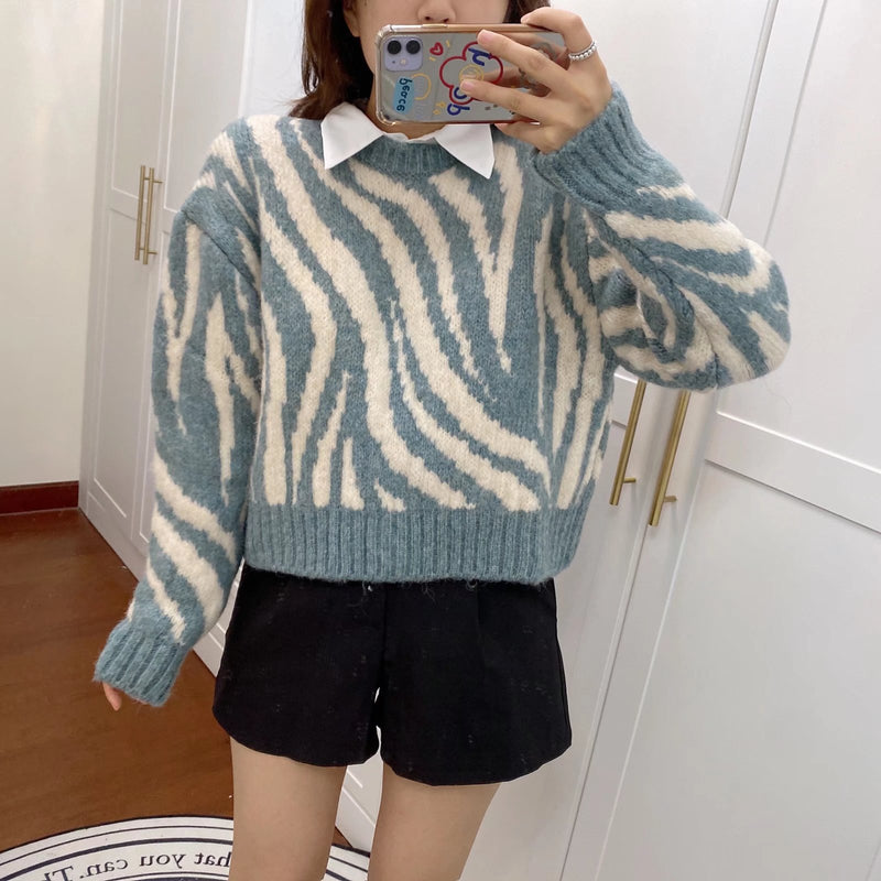 Preppy Aesthetic Sweater Autumn and Winter Women's Loose round Neck Knitwear Sweater